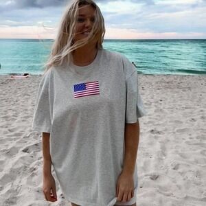 NEW Sunkissed Coconut USA Embroidered Flag Short Sleeve Tee Shirt Grey Large